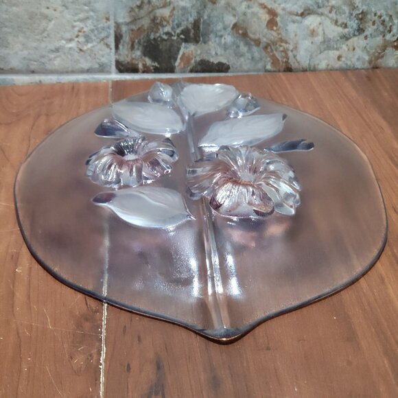 Glass Crystal Frosted Calypso Canape Hibiscus Leaf Shape Platter - Picture 7 of 16